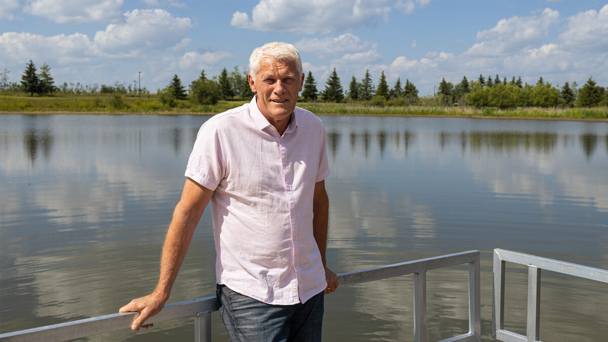 Mayor Simon Boersma at Morinville Fish and Game pond