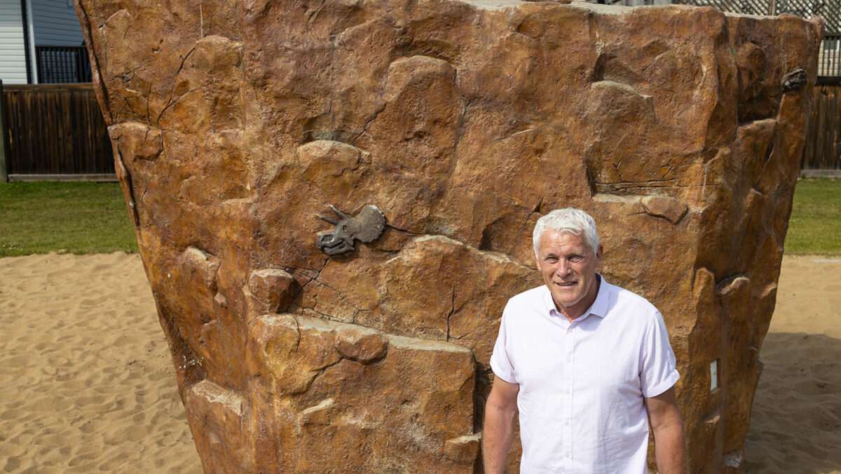 Mayor Simon Boersma by the climbing wall in South Glens