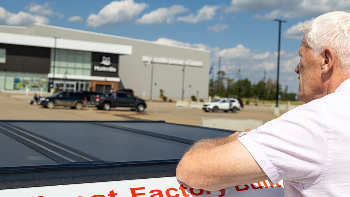 Mayor Simon Boersma looks at the Morinville Leisure Centre, which has recently surpassed 70% cost recovery.